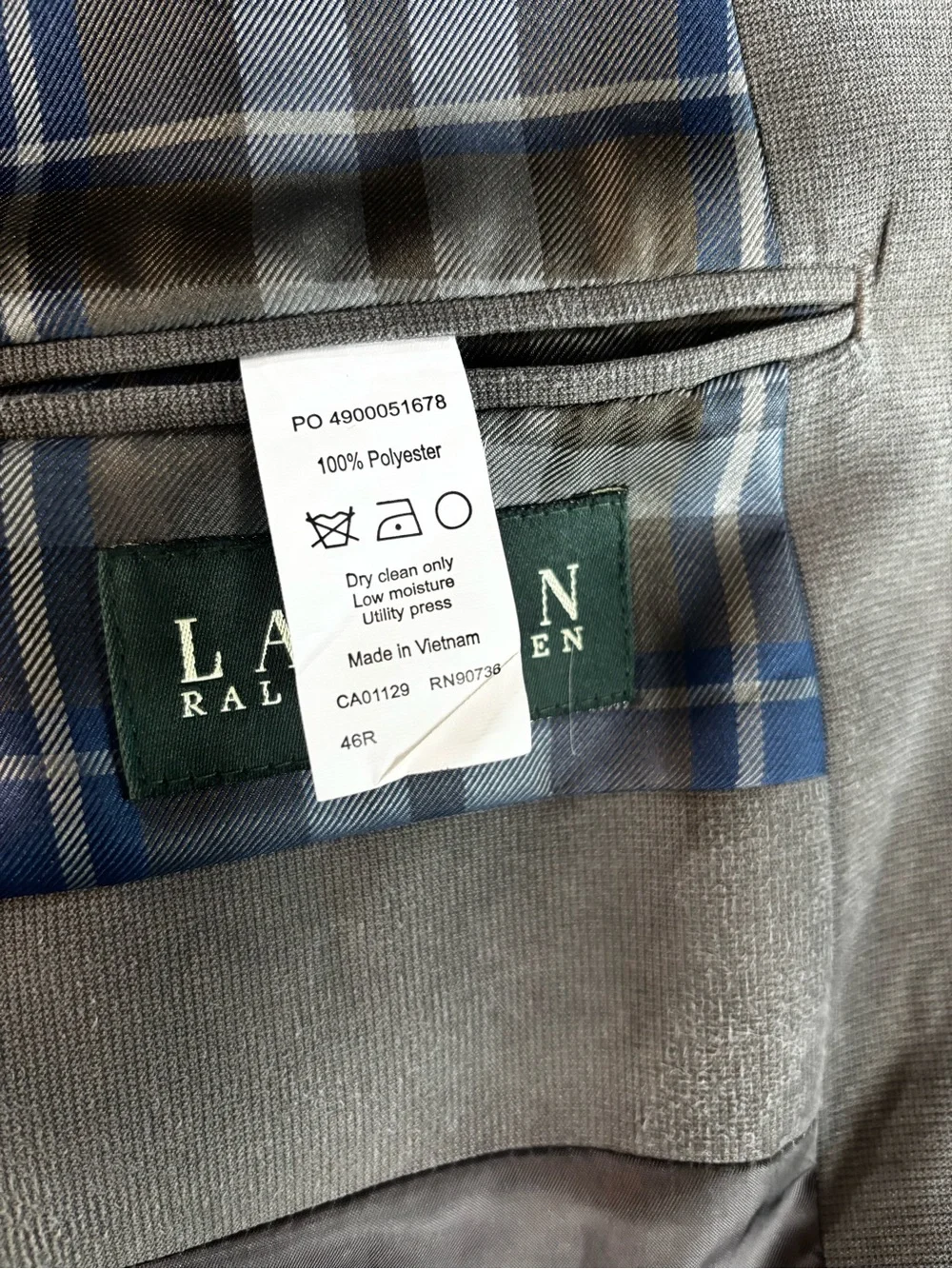Lauren Ralph Lauren Men's Gray Two-Button Blazer 46R